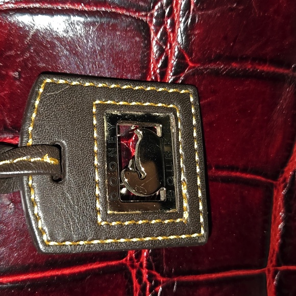 Dooney & Bourke Croc Embossed Leather Double Strap Tassel Satchel in Red - Picture 2 of 12